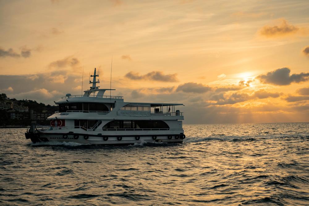 Scenic Boat Ride at Sunset on Open Sea